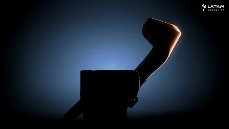 Silhouette of a telephone handset against a gradient background, featuring LATAM Airlines branding.